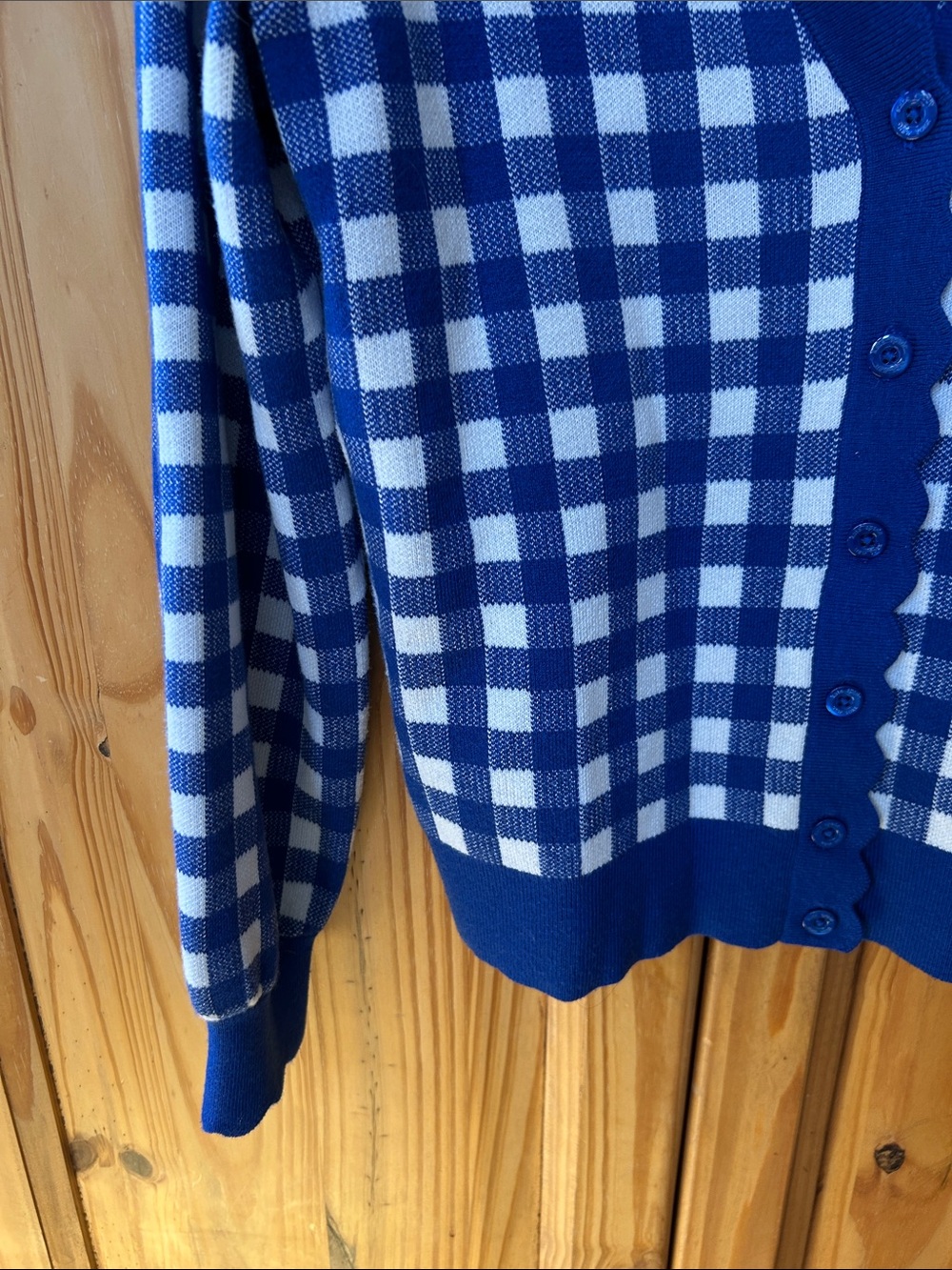 Kate Spade Gingham Checker Knit Cardigan Royal Blue Y2K Preppy Sweater - Picture 6 of 9